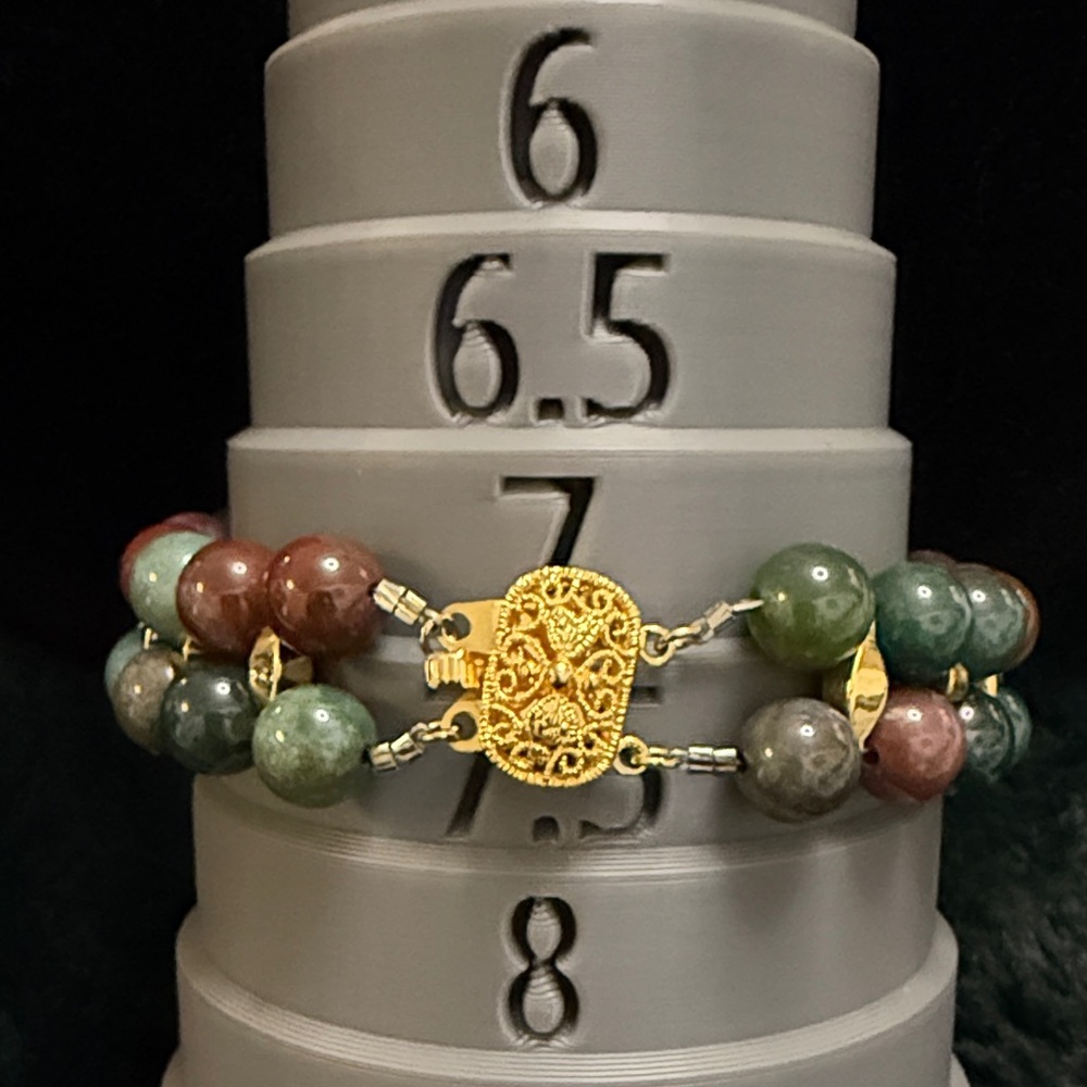 Gold Filigree Clasp Green‎ & Red Agate Beaded Bracelet - Women Jewelry